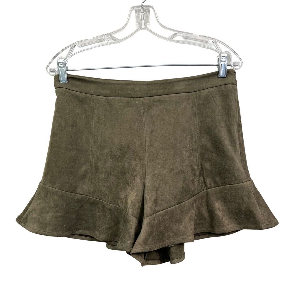 J.O.A. Los Angeles Women Shorts Vegan Suede Stretch Flared Hem Lined Green L*